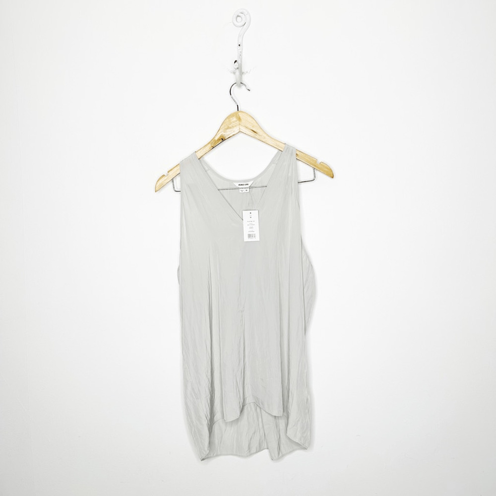 HELMUT LANG Satin V Neck Tank Top GRAY silky womens MEDIUM NWT